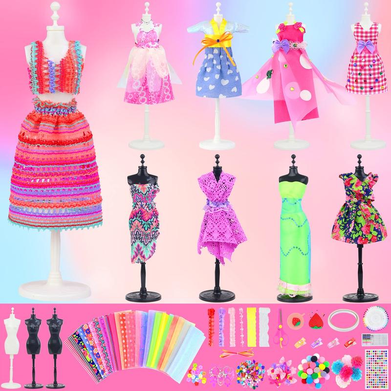 448 Pcs Fashion Design Kit for Girls Doll Accessories DIY Set Creativity DIY Arts & Crafts Toys with Mannequins Gift for 6-8 8-12 Year Old Girl