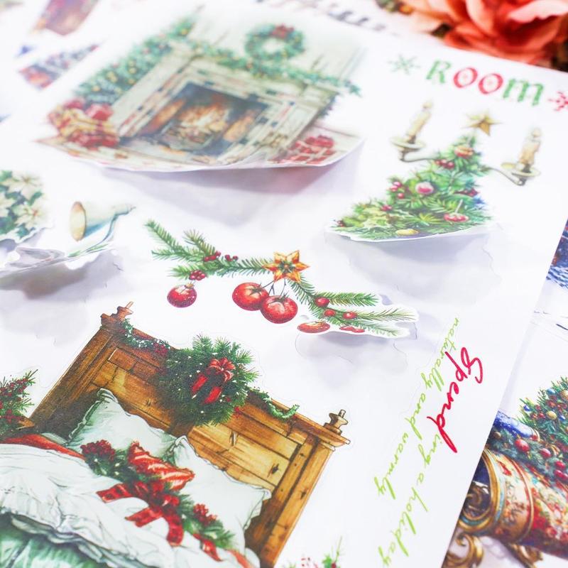 Vintage Christmas Themed Sticker Book, 20sheets book Holiday Gift Decorative Sticker, DIY Decorative Sticker for Scrapbooking, Journaling, Gift Wrapping