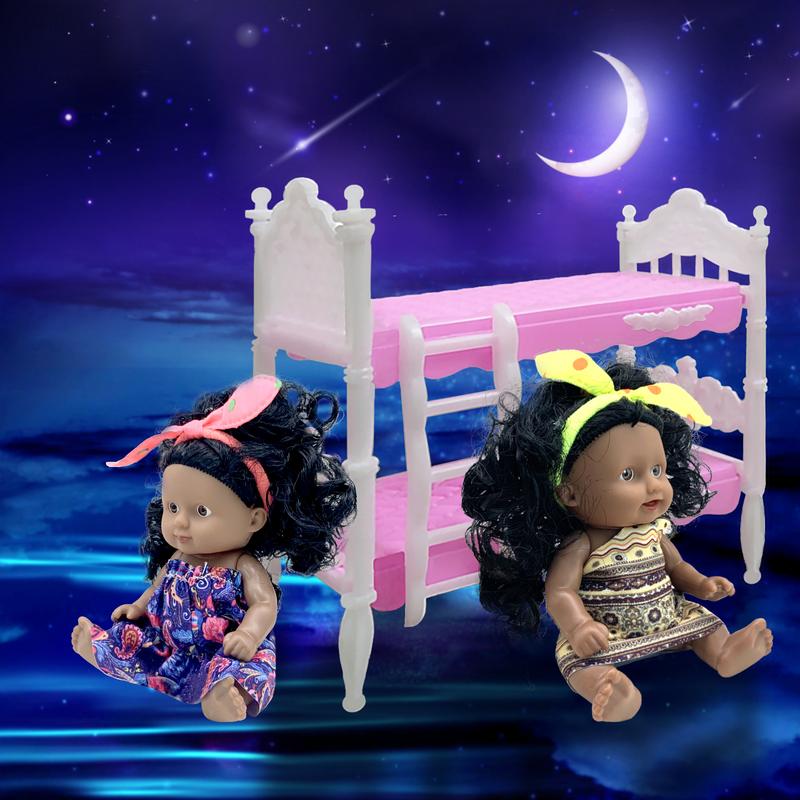 3 Pcs Mini Baby Dolls with Bunk Bed Set, Black Baby Dolls, African American Dolls Curly Hairs, Little Mini Reborn Babies, Cute Doll for Girls Kids, Birthday Baby Shower Party Gifts doll house christmas  miniatures