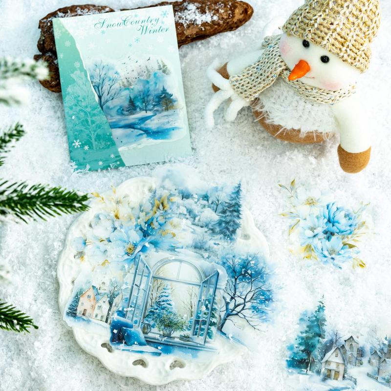 Christmas Snowy Landscape Pattern Window Sticker, 10pcs pack DIY Decorative Declas, Scrapbooking & Stamping Supplies for Home School Office