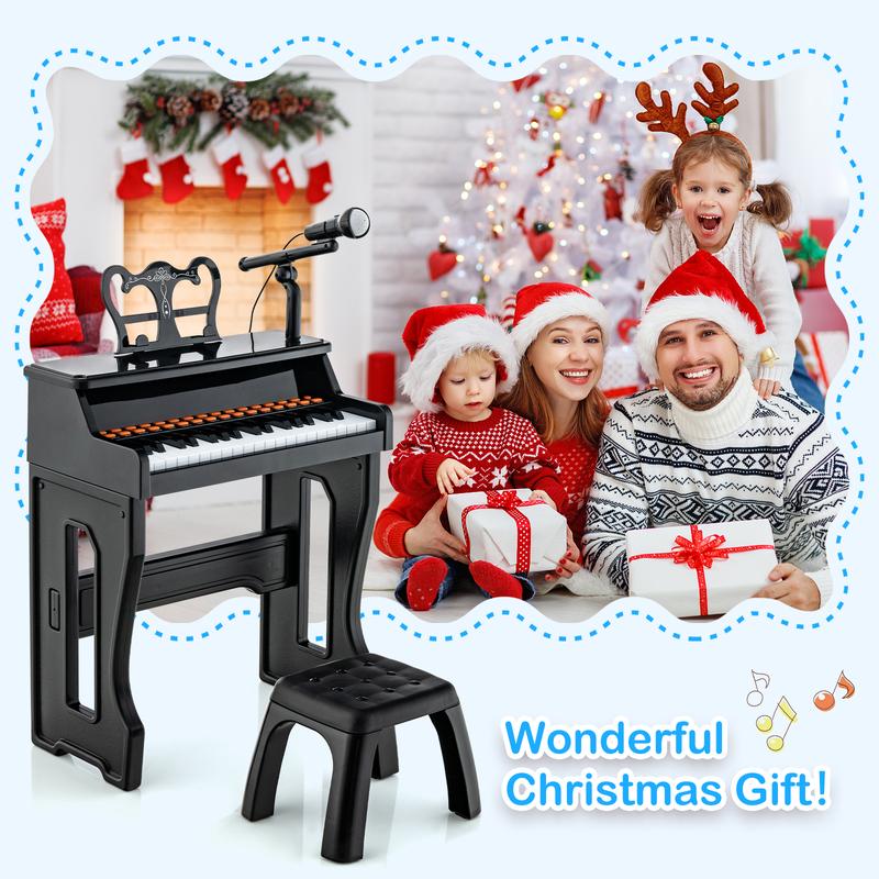 FestivalJoy-37 Keys Music Piano with Microphone Kids Piano Keyboard with Detachable Music Stand-Black