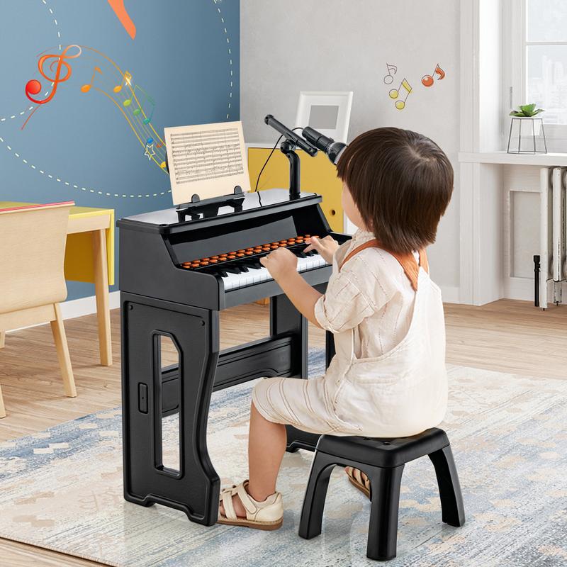 FestivalJoy-37 Keys Music Piano with Microphone Kids Piano Keyboard with Detachable Music Stand-Black