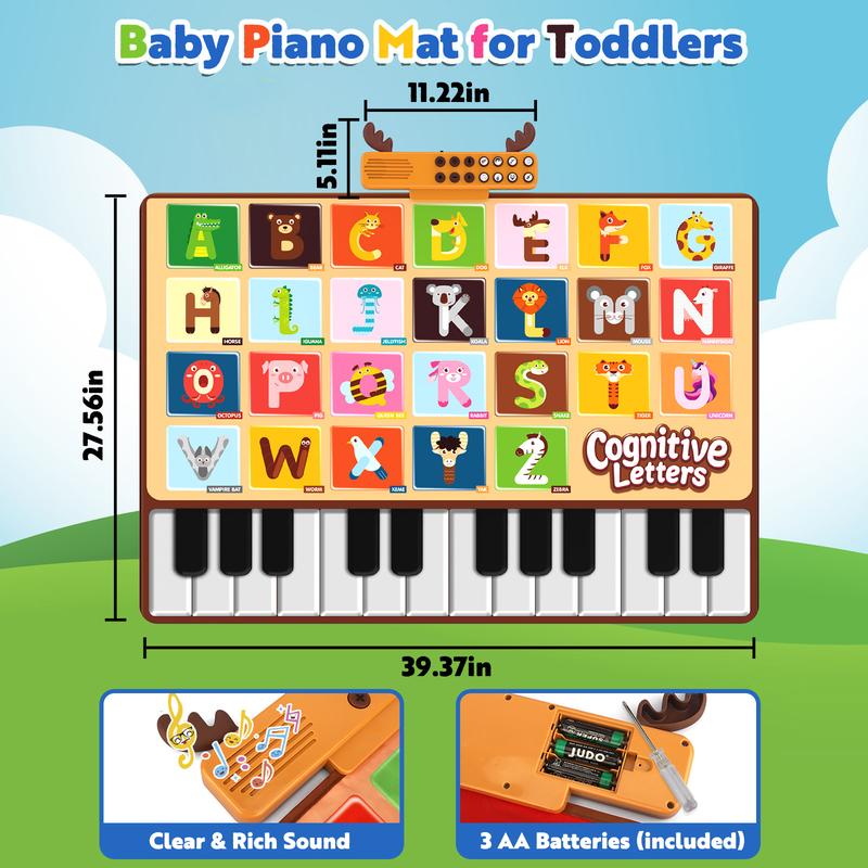 Bluejay Baby Piano Mat, Musical Keyboard Learning Toys with 26 Letters, Electronic Music Animal Touch Play Mat Toddler Toys Gifts for Boys and Girls 1 2 3 Year Old