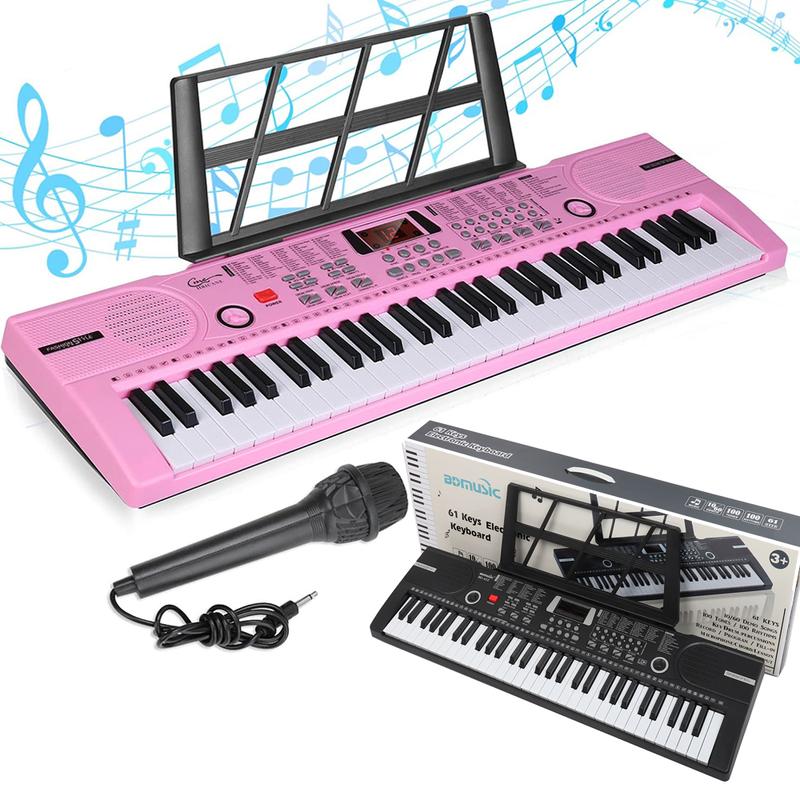 61 Key Music Electronic Keyboard Electric Digital Piano Organ w  Music Stand & Mic