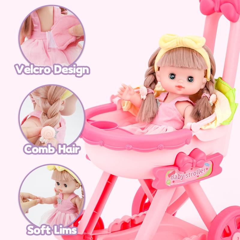 deAO Doll Stroller with 12 inch Doll,12