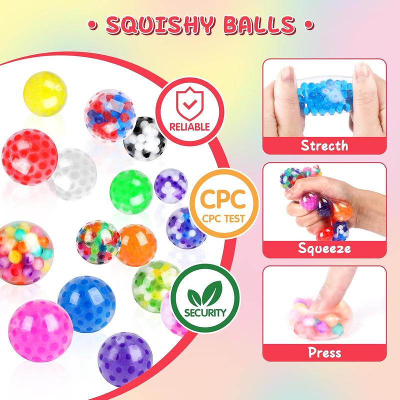 160 Pack Stress Balls for Adults, Bulk Squishy Ball, Sensory Stress Balls Set, Anti-Anxiety and Fidget Balls to Relax, Prize Box for Friends, Party Favors, Birthday Gifts