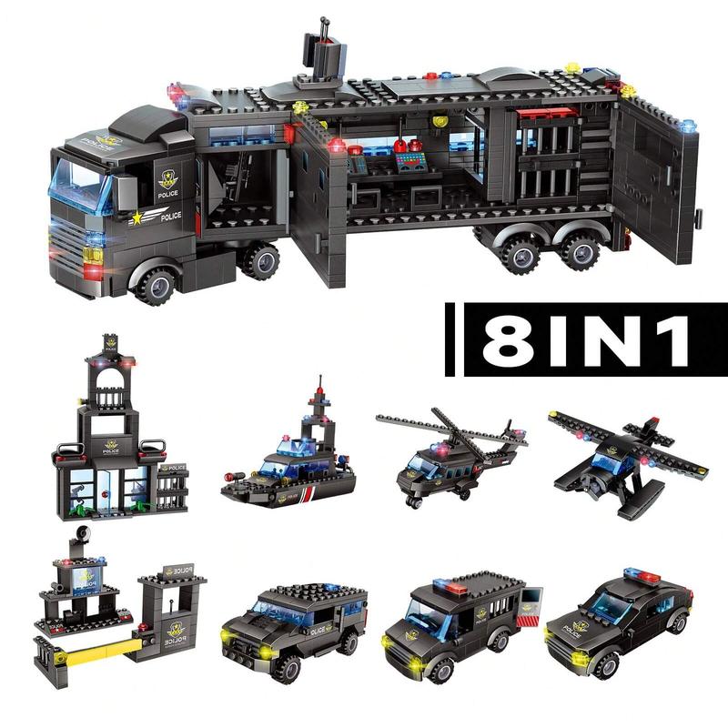 8 in 1 City Police Station Building Blocks Toys for Kids Ages 6-12, SWAT Battleship Toy, Best Learning Roleplay STEM Educational Toy Gifts for Boys and Girls Ages 6+ 1120 PCS