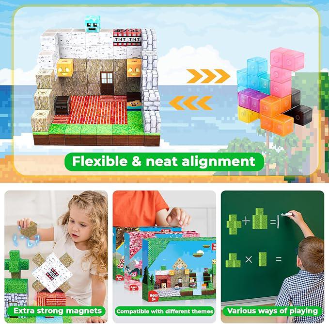 Magnetic Blocks-150PCS Magnetic Building Blocks Magnetic Tiles Stacking, Build -Magnet- World Set, STEM Montessori Sensory Toys magnet blocks