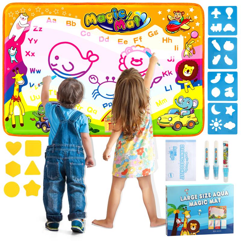 Water Doodle Mat 35 X 23 Inches Extra Large Water Aqua Coloring Mat, Drawing Doodling Mat Educational Toy Gifts for Kids Toddlers Boys Girls Age 3 4 5 6 7 8 Years Old