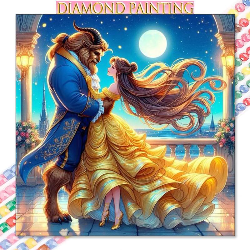 Cartoon Beauty and The Beast Pattern DIY Diamond Arts Colorful Painting Kit, DIY 5D Diamond Arts Colorful Painting for Home Bedroom Wall Decor