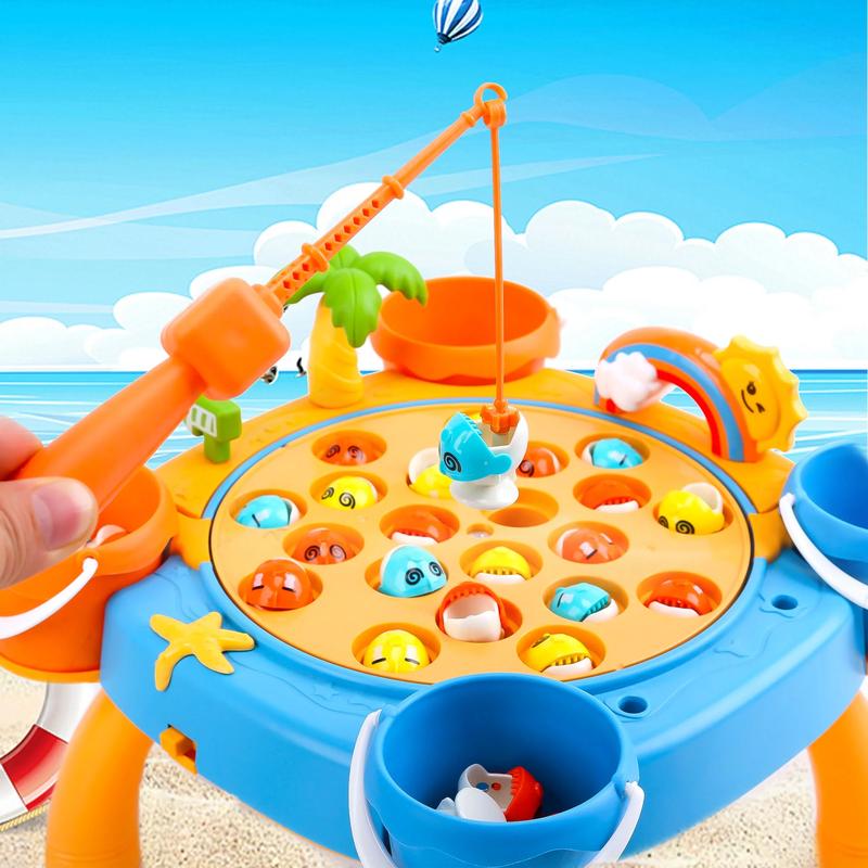 Fishing Game Play Set 31 Fish 2 Poles Rotating Fishing Game Board With Music Pink Fishing Toy Games Gift