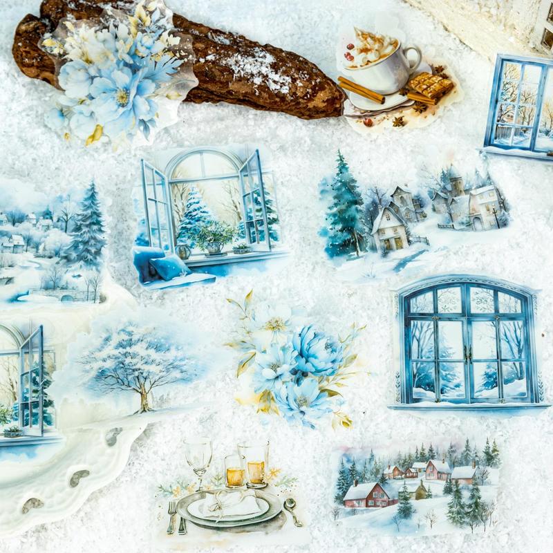 Christmas Snowy Landscape Pattern Window Sticker, 10pcs pack DIY Decorative Declas, Scrapbooking & Stamping Supplies for Home School Office