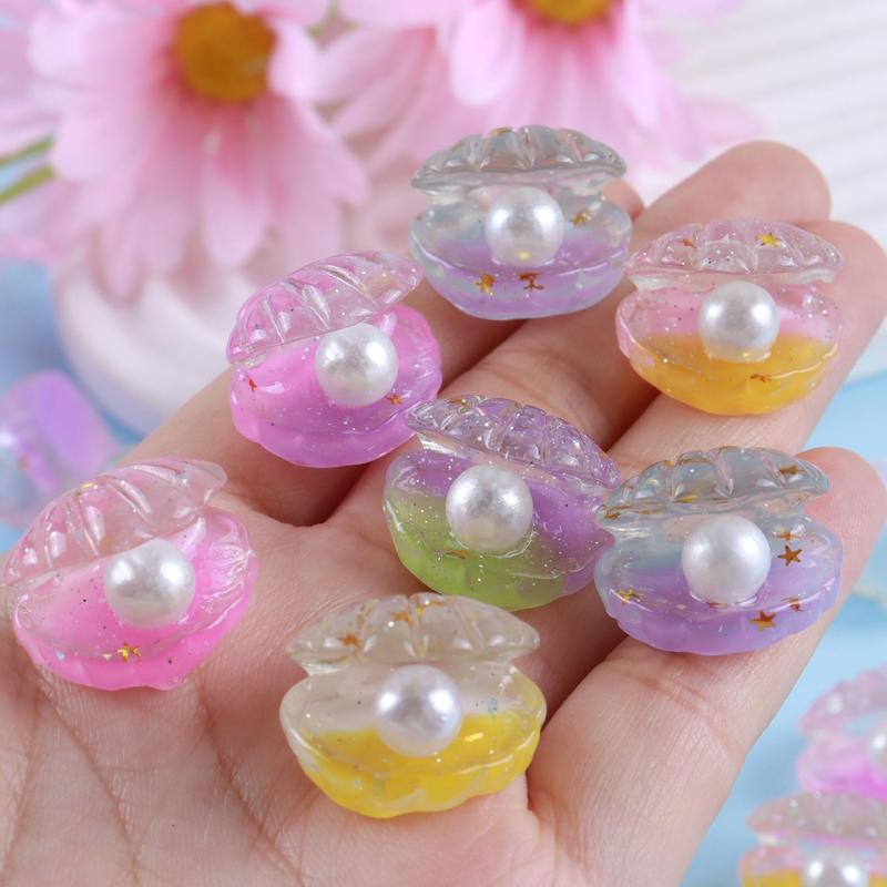 Random Color Luminous Pearl Shells, Mini Shell Shaped DIY Ornaments, DIY Keychain Phone Case Decorations