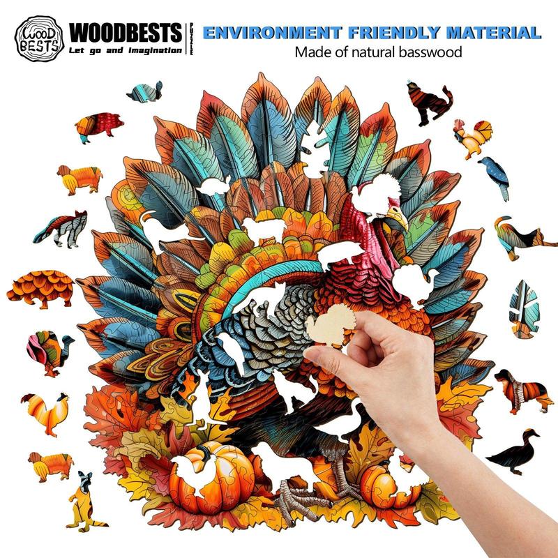 Colorful Turkey Wooden Jigsaw Puzzle for Kids and Adults