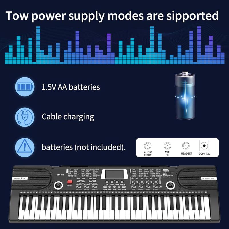 61 Key Music Electronic Keyboard Electric Digital Piano Organ w  Music Stand & Mic