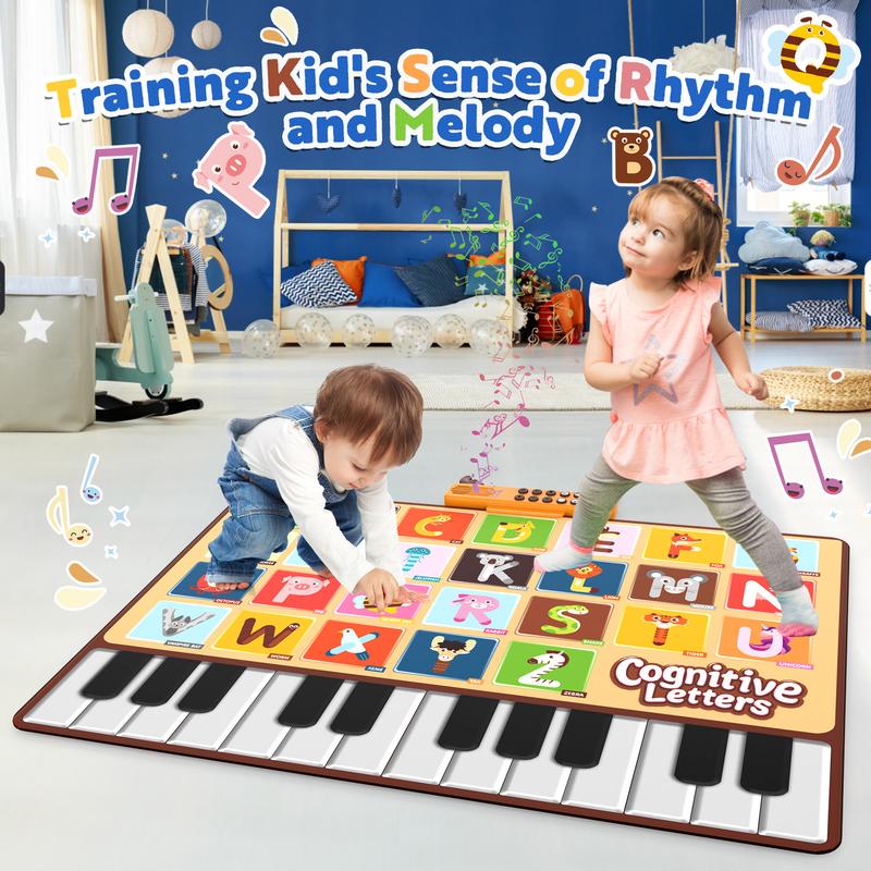 Bluejay Baby Piano Mat, Musical Keyboard Learning Toys with 26 Letters, Electronic Music Animal Touch Play Mat Toddler Toys Gifts for Boys and Girls 1 2 3 Year Old