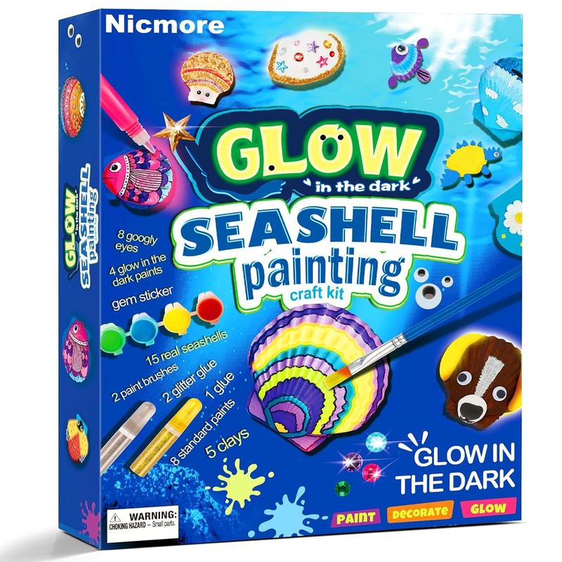 Christmas 2024 Gifts for Kids Nicmore Sea Shell Art & Crafts: Glow in The Darkness Painting Kits Crafts for Kid Gift for Boys Girls Art Supplies Activities Toy Gifts for Kids