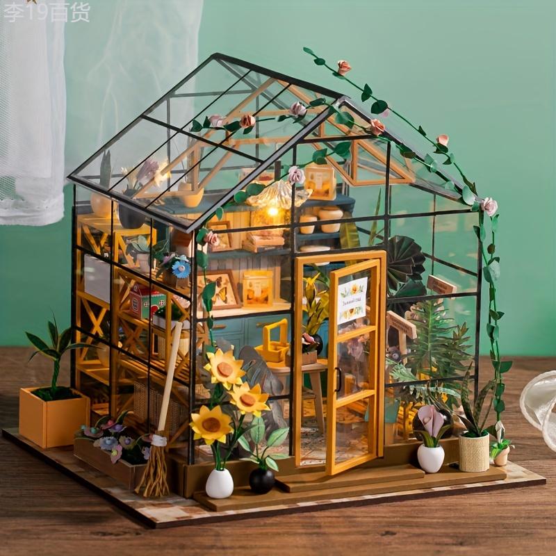 Mini Handmade DIY Wooden Assembly Sunshine Flower House Building Model, Doll House Set With Furniture Home Decorations Art House Ornaments, Creative Birthday Gift Valentine's Day Gift (without Glue battery)