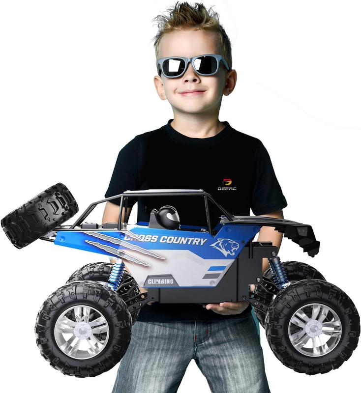 DE60 Large 1:8 Scale Upgraded RC Car, Off-Road Monster Truck with Realistic Sound, 2.4GHz 4WD Rock Crawler, All-Terrain Climbing, 2 Batteries for 80 Minutes of Play