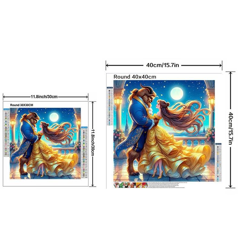 Cartoon Beauty and The Beast Pattern DIY Diamond Arts Colorful Painting Kit, DIY 5D Diamond Arts Colorful Painting for Home Bedroom Wall Decor