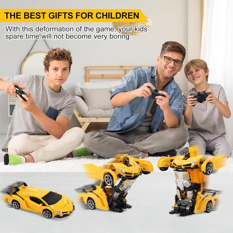 Remote Control Car - Transform, One-Button Deformation & 360?Rotating Drifting, Transform Robot RC Car with LED Light, Toy Gifts for 4 5 6 7 8 9 10 11 12 Years Old Boy (Yellow)