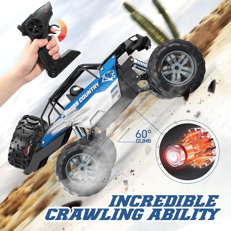 DE60 Large 1:8 Scale Upgraded RC Car, Off-Road Monster Truck with Realistic Sound, 2.4GHz 4WD Rock Crawler, All-Terrain Climbing, 2 Batteries for 80 Minutes of Play