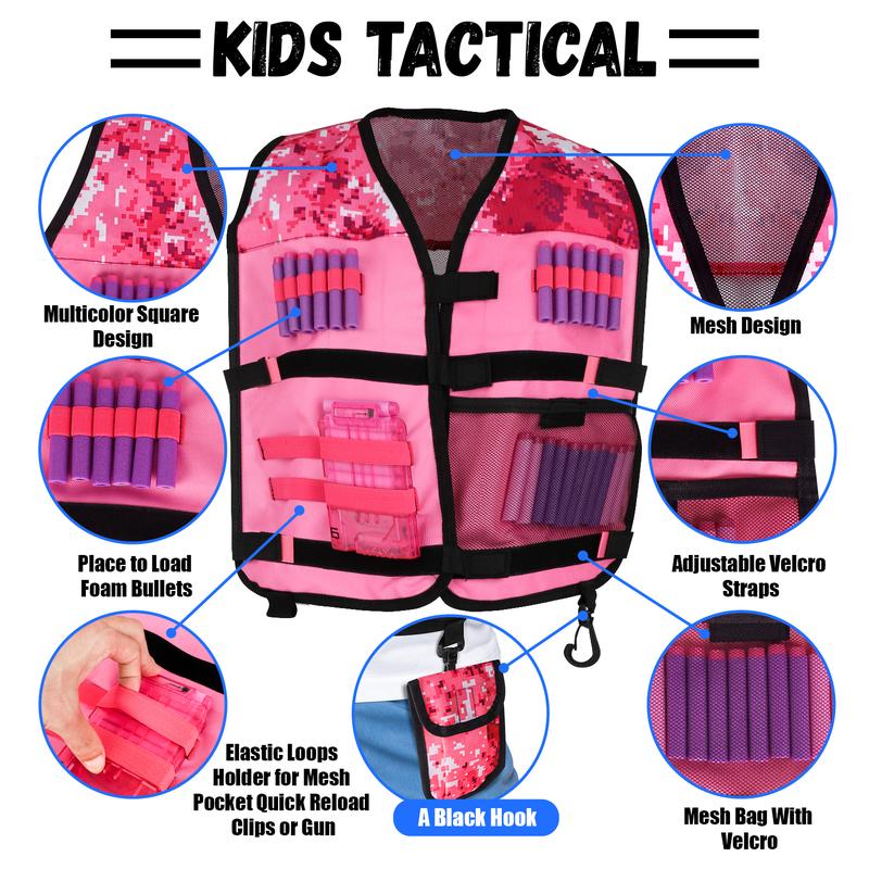 Kids Tactical Vest Kit for Nerf Guns N-Strike Elite Series for Boys Girls, with 30 Refill Darts, Dart Pouch, Tactical Mask, Reload Clips, Wrist Band and Protective Glasses for Boys Girls