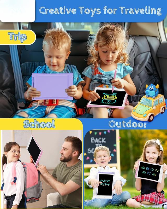 10in 2 Pack LCD Writing Tablet Coloring Doodle Board Drawing Sketch Pad for Kids with Anti-Lost Stylus, Car Trip Educational Kids Toys Birthday for 3 4 5 6 7 Girls Toddlers