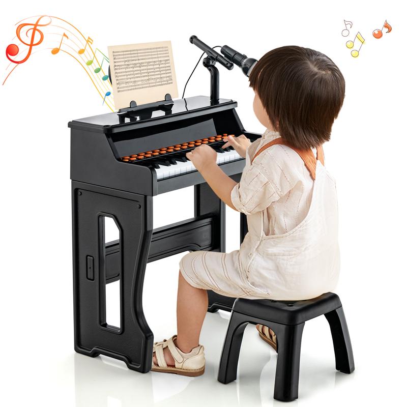 FestivalJoy-37 Keys Music Piano with Microphone Kids Piano Keyboard with Detachable Music Stand-Black