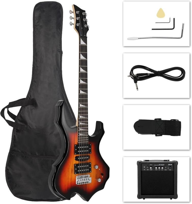 Burning Fire Design Electric Guitar Kit, 39-inch HSH Pickup Electric Guitar Beginner Guitar Set with Amplifier, Rosewood Fingerboard, 5-Ways Pickup Switch (Tiger Black)