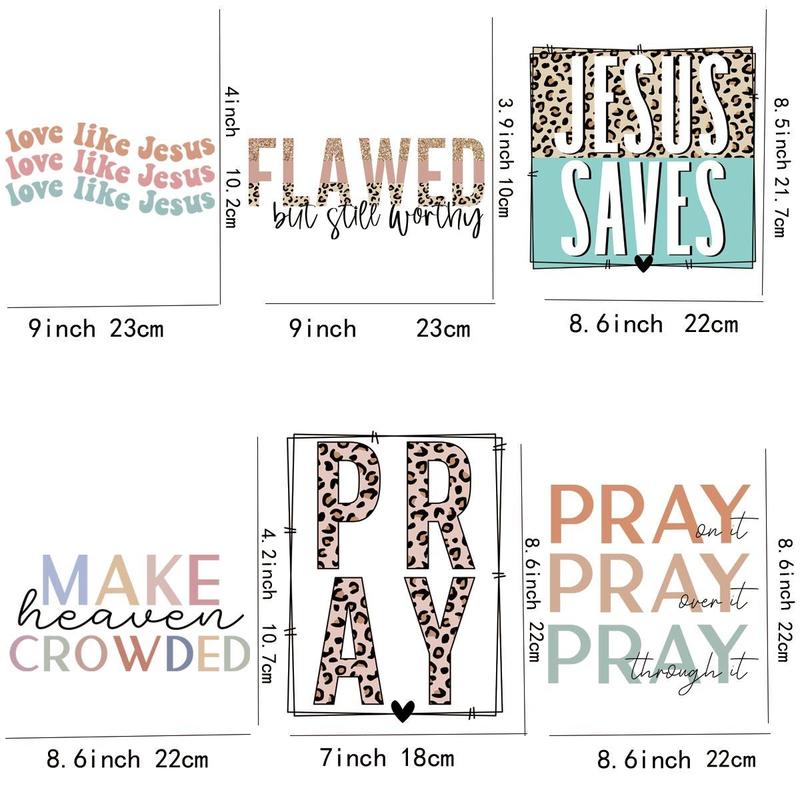 Religious Quotes Design Heat Transfer Stickers, 6 Counts set Washable Heat Transfer Stickers for DIY Clothes Hats Shirts Bags, Heat Transfer Sticker for Clothing Decorations