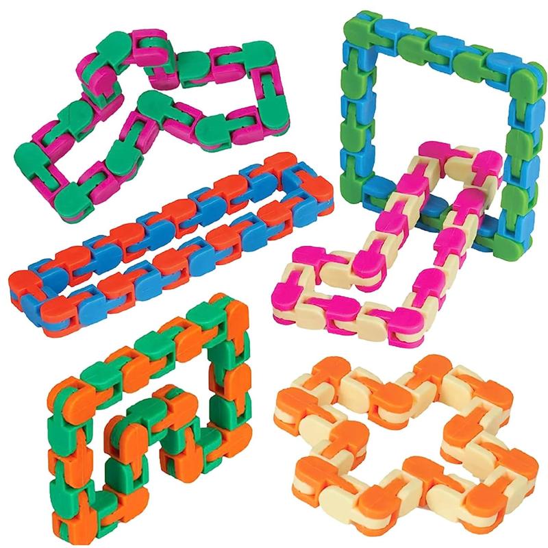 Wacky Tracks 6 Pack Sensory Fidget Toys Snap and Click Fidget Cube Puzzles Bulk - ADHD, Autism, Stress Relief Therapy - Fidget Toys for Sensory Kids, Keeps Fingers Busy and Minds Focused