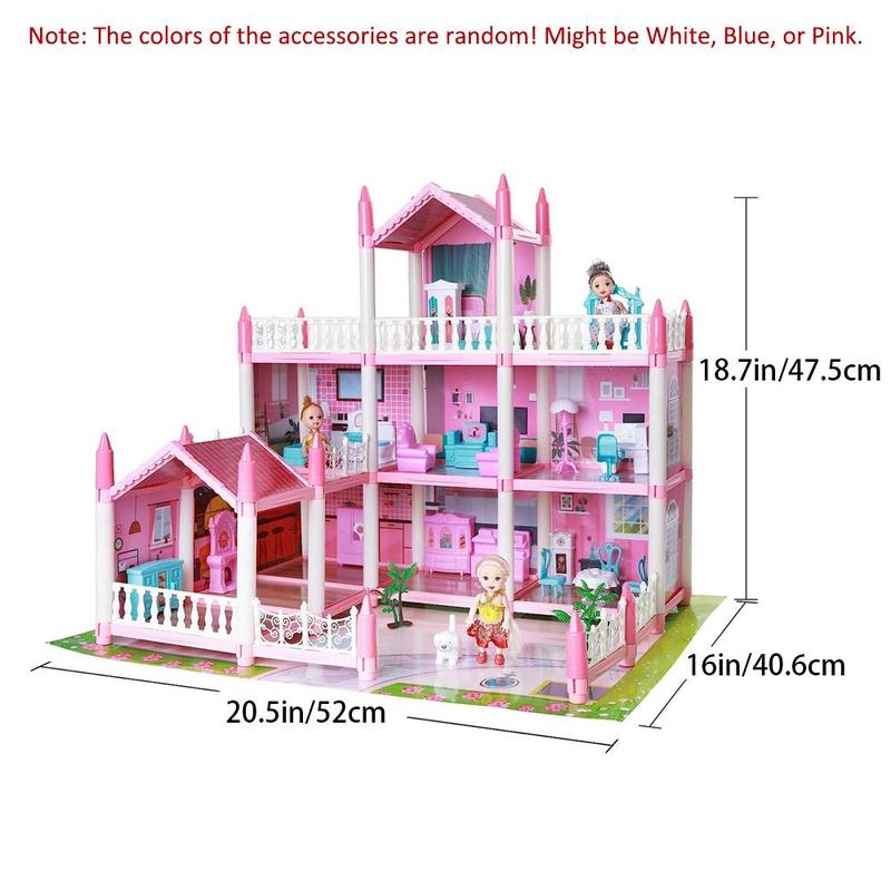 1 Set 3 Layer Doll House With 4 Dolls, Big Doll House Playhouse Girls Toys, Home Decor,  Fun Gifts for Girl, Dream Doll House Toy For Kids