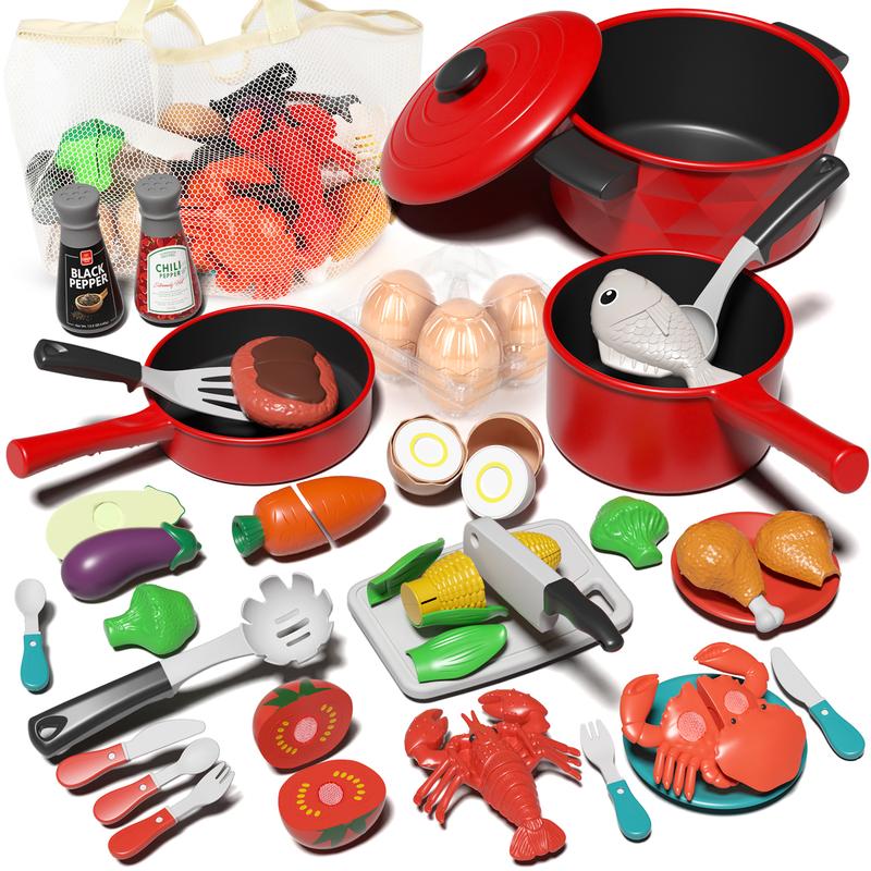 Lehoo Castle Play Kitchen Accessories for kids, Play Food Sets for Kids，Kitchen Playset with Pots and Pans Set，Preschool Learning Education Toys，Kitchen Playset，Pretend Cooking Play playfood play pretend coc in