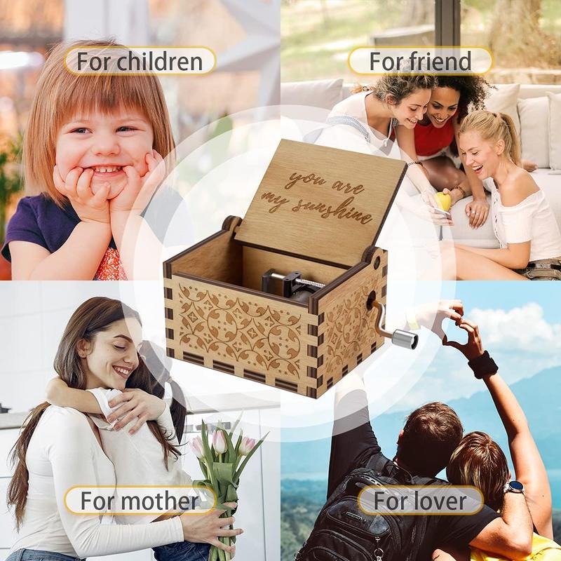 You are My Sunshine  Music Boxes, Engraved Vintage Wooden Sunshine Musical Box Gifts for Birthday Christmas Valentine's Day