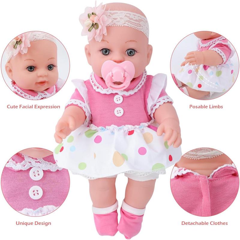 [IN STOCK] 12 Inch Baby Doll with Bassinet Bed,Reborn Alive Doll Includes Clothes and Accessories,Bottles,Nipple,Diaper,Burp Cloth,First Baby Dolls for Toddlers 36 Months and Up