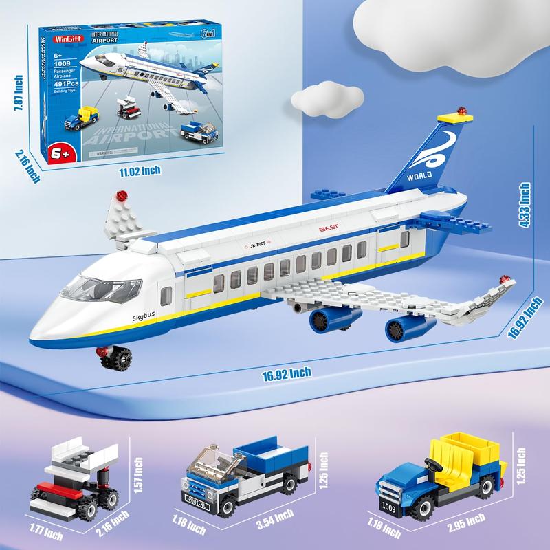 City Passenger Airplane Building Set, 6 IN1 Airplane Bricks Toy-Airbus, Creative Building Projects with Shuttle Bus,  Gift for Boy and Girl Ages 6+