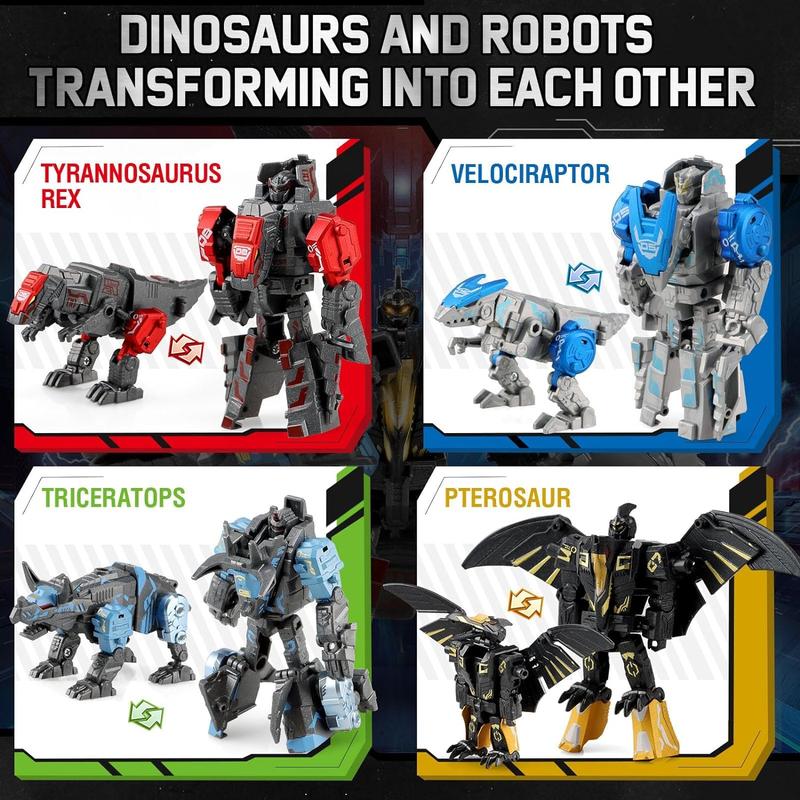 Transforming Robot Dinosaur Toys - 4-in-1 STEM Dinosaur Transform to Robot Toys, 11 Shapes Transforming Toys for Kids Child