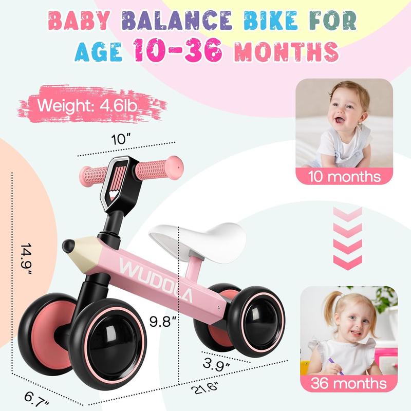 Baby Balance Bike for 1 Year Old, Birthday Gifts for Boys and Girls, No Pedal 4 Silence Wheels & Soft Seat First Bike, Baby Sports