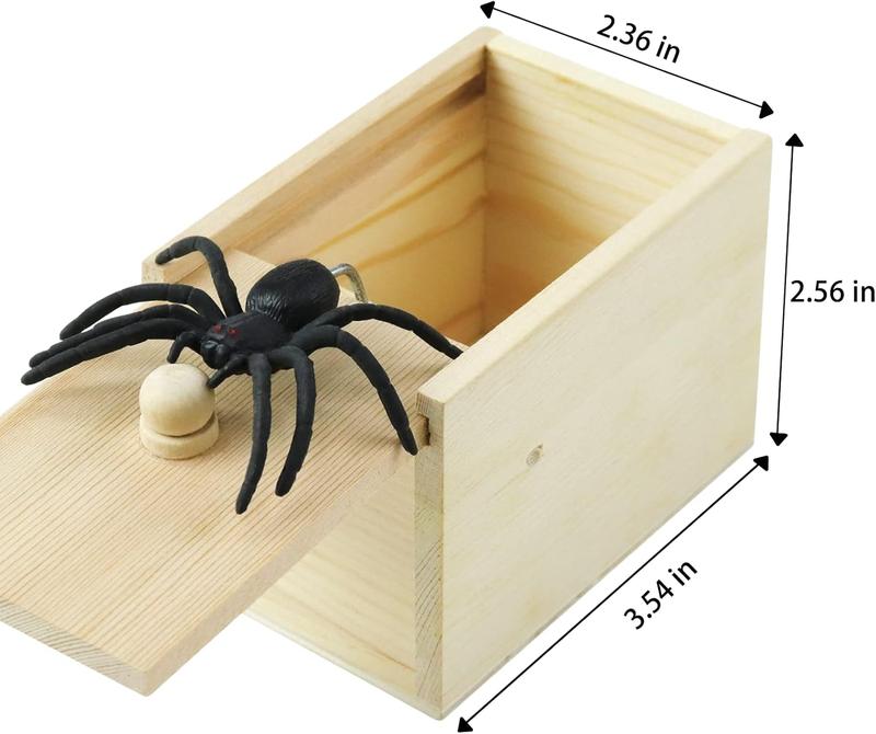 Fake Spider in a Box Prank Gift for Adults Kids,Handmade Wooden Pop Out Scare Surprise Boxes Joke Toys Halloween