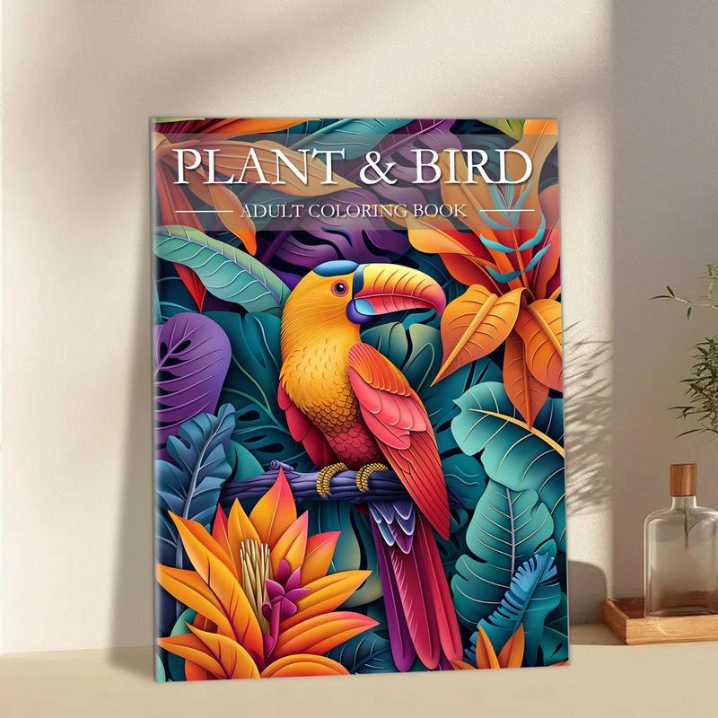 Plant Flower and Bird Theme Coloring Painting, Flowers, Birds and Plants Are Lifelike, Suitable for Halloween, Christmas Holiday Party Great Gift