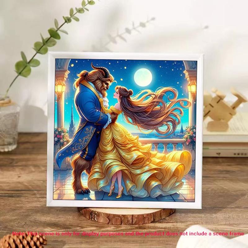 Cartoon Beauty and The Beast Pattern DIY Diamond Arts Colorful Painting Kit, DIY 5D Diamond Arts Colorful Painting for Home Bedroom Wall Decor