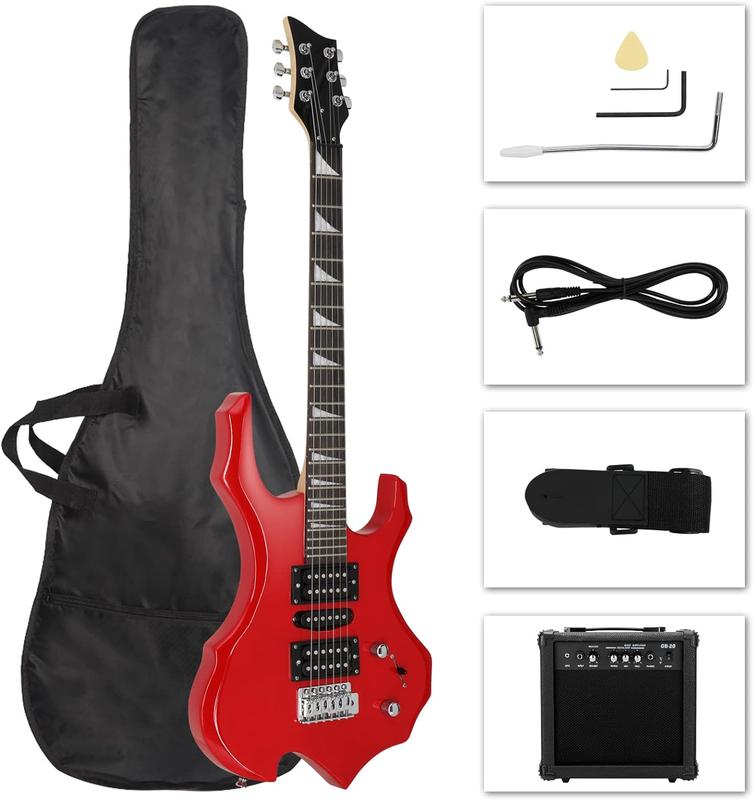 Burning Fire Design Electric Guitar Kit, 39-inch HSH Pickup Electric Guitar Beginner Guitar Set with Amplifier, Rosewood Fingerboard, 5-Ways Pickup Switch (Tiger Black)