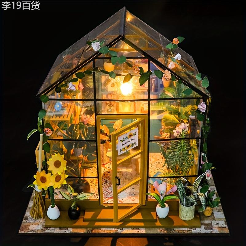 Mini Handmade DIY Wooden Assembly Sunshine Flower House Building Model, Doll House Set With Furniture Home Decorations Art House Ornaments, Creative Birthday Gift Valentine's Day Gift (without Glue battery)