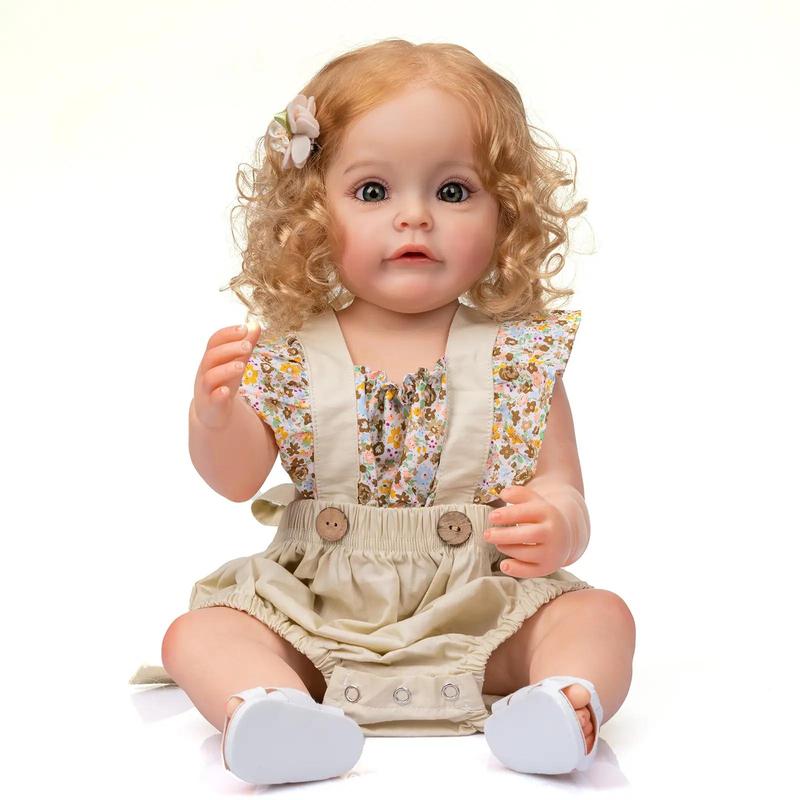 Realistic Reborn Girl Doll, 1 Box Cute Soft Silicone Newborn Doll, 22 Inch Alive Soft Cute Play House Toy, Handmade Gift for Child