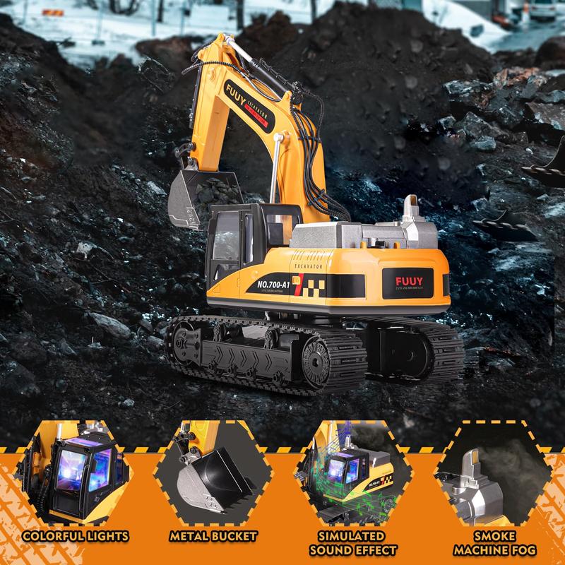 Remote control excavator toy with multi-channe!joystick and strong alloy bucket, birthday andChristmas gift for boys and girls white memorytraining and observation remote control excavator