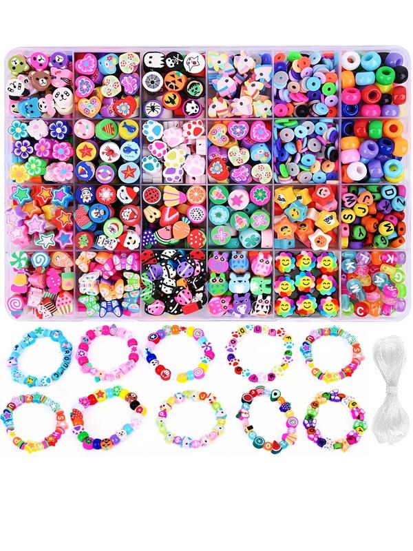 Polymer Clay Beads Bracelet Making Kit, 22 Style Cute Fun Beads, Fruit Flower Animal Cake Butterfly Heart Beads Charms for Jewelry Necklace Earring Making, DIY Jewelry Accessories for Women