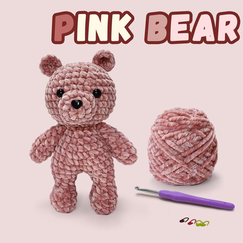 Bear Shaped Crochet Kit, Crochet Starter Kit for Beginners, Crochet Starter Kit with Step-by-step Video Tutorials & Paper Instructions (Random Color Tool Accessories Included)