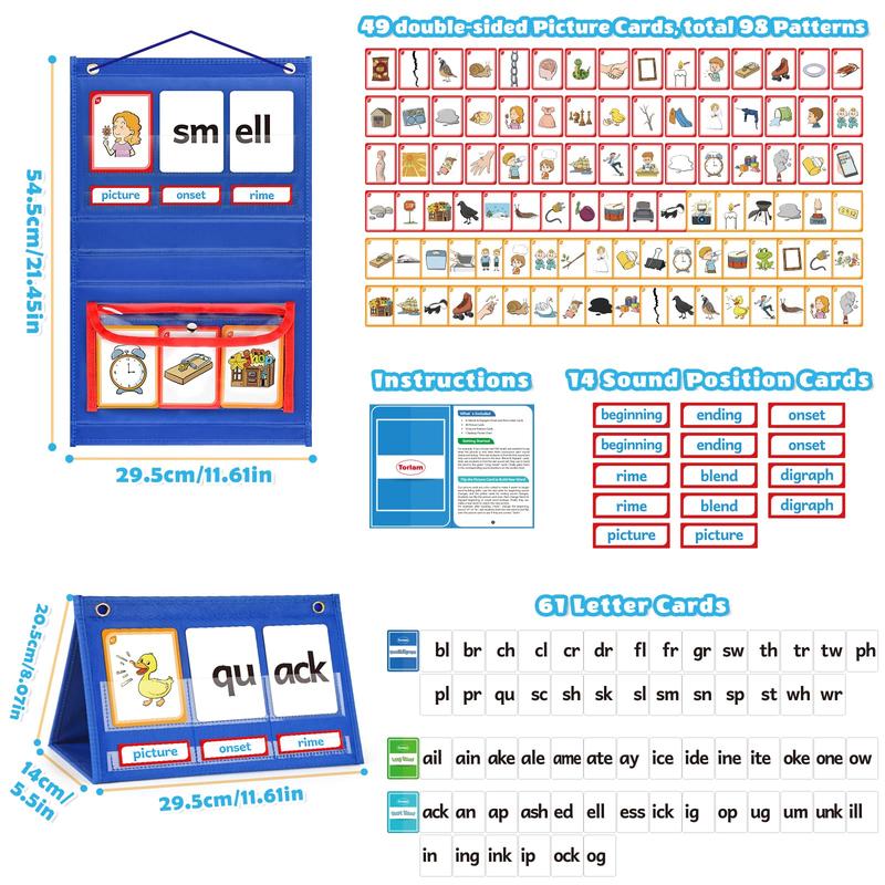 Torlam Blends & Digraphs Pocket Chart, Onset Rime Phonics Games Sight Word Flash Cards, Educational Spelling Reading Learning Blending Board