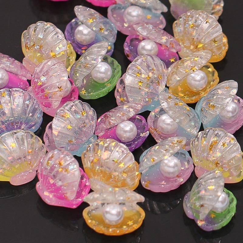 Random Color Luminous Pearl Shells, Mini Shell Shaped DIY Ornaments, DIY Keychain Phone Case Decorations